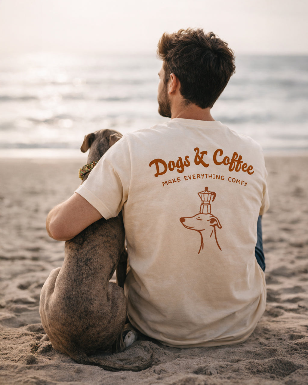 Natural Raw T-shirt - Dogs & Coffee make everything comfy