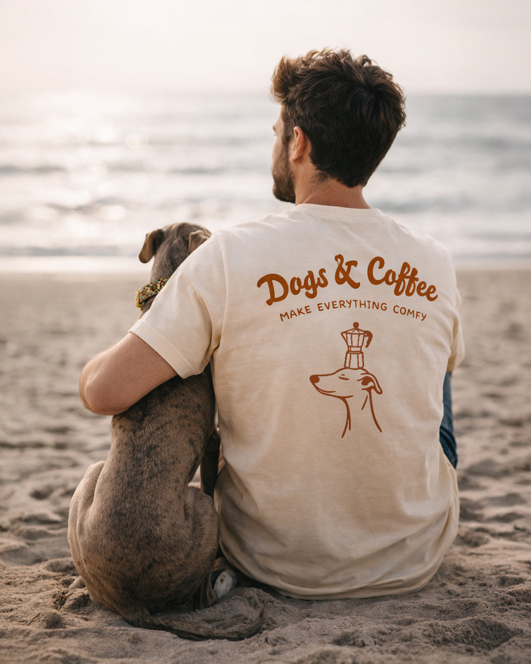 Natural Raw T-shirt - Dogs & Coffee make everything comfy