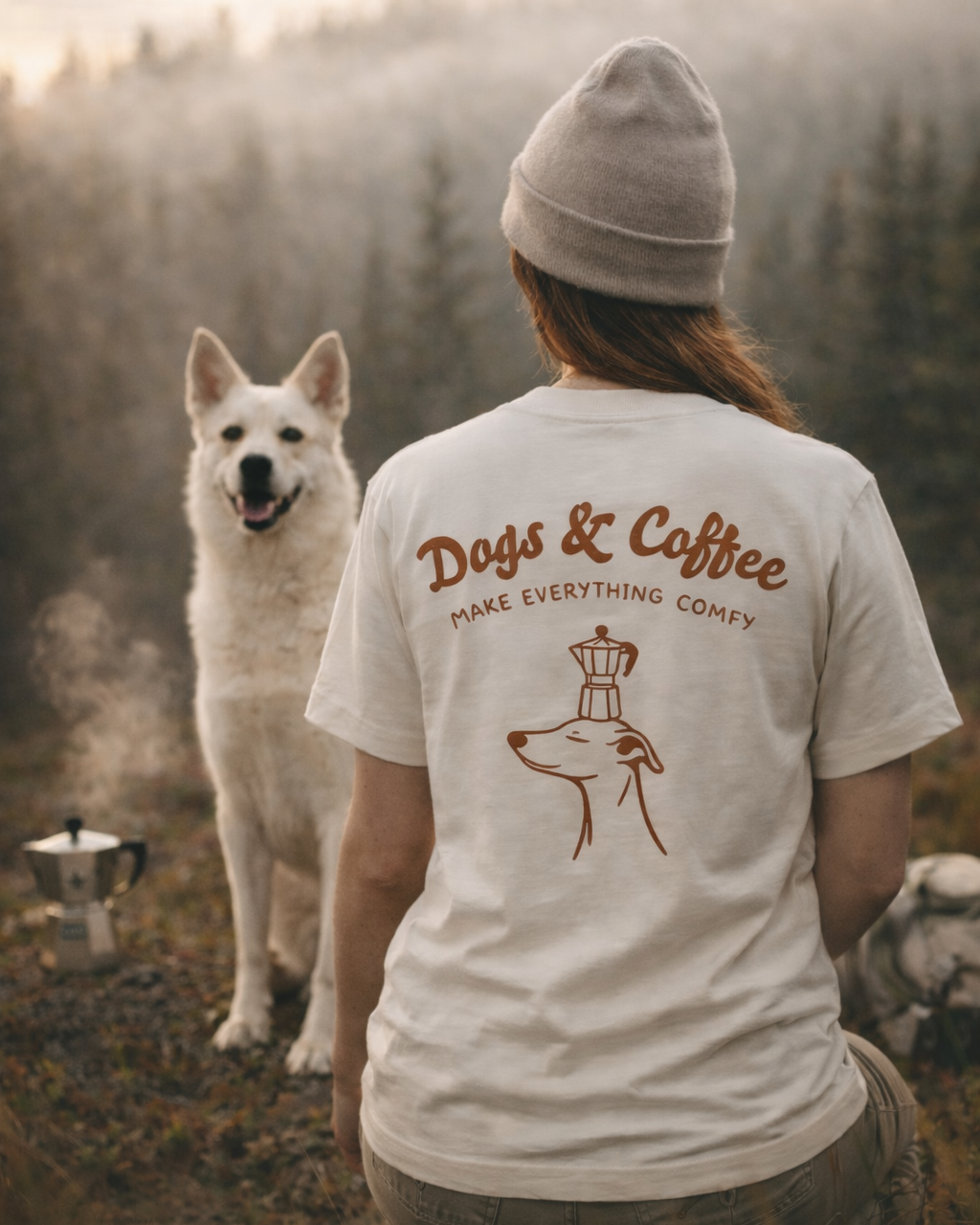 Natural Raw T-shirt - Dogs & Coffee make everything comfy